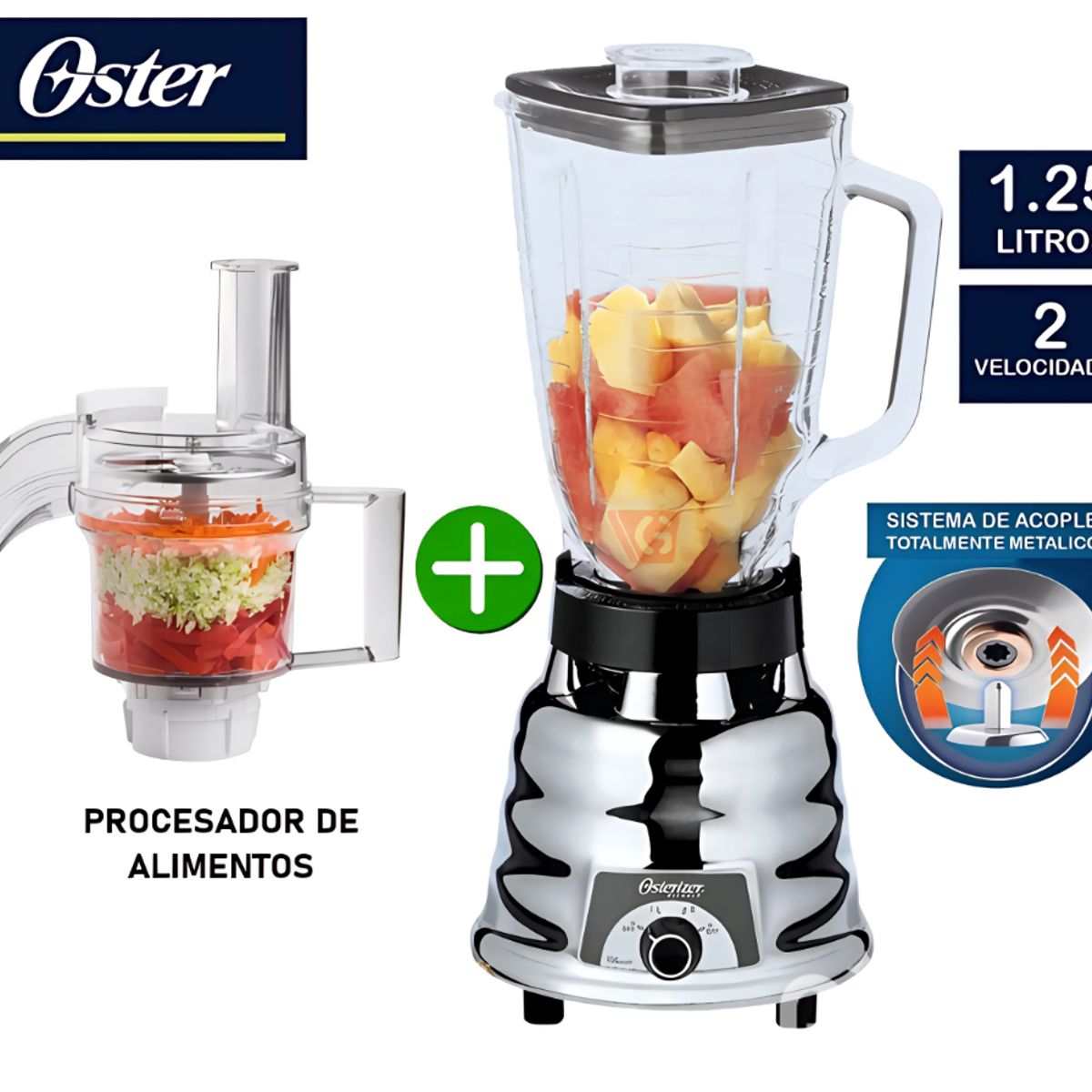OSTER - Licuadora OSTER 1.25L Clásica 2 velocidades  + Procesador de Alimentos