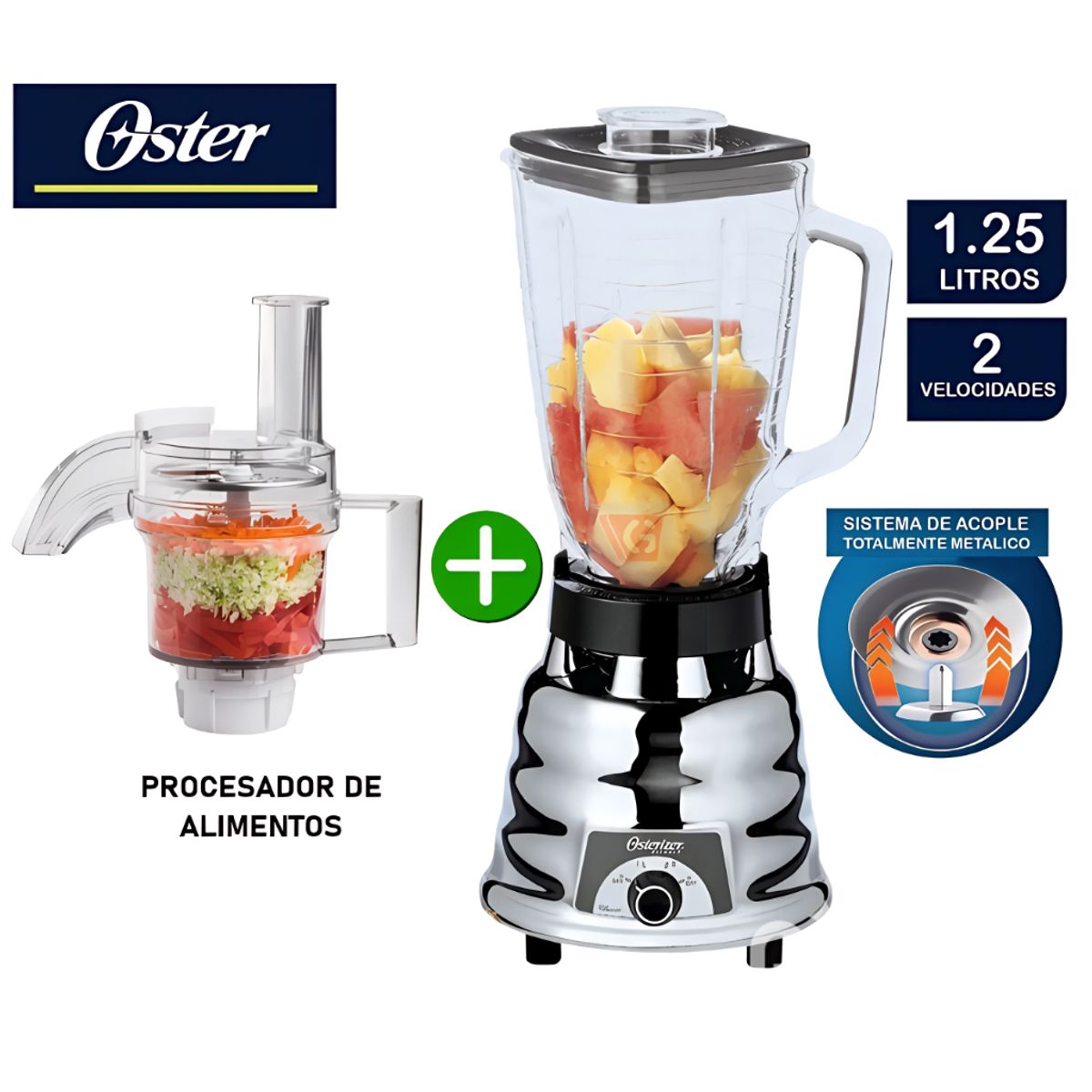 OSTER - Licuadora OSTER 1.25L Clásica 2 velocidades  + Procesador de Alimentos