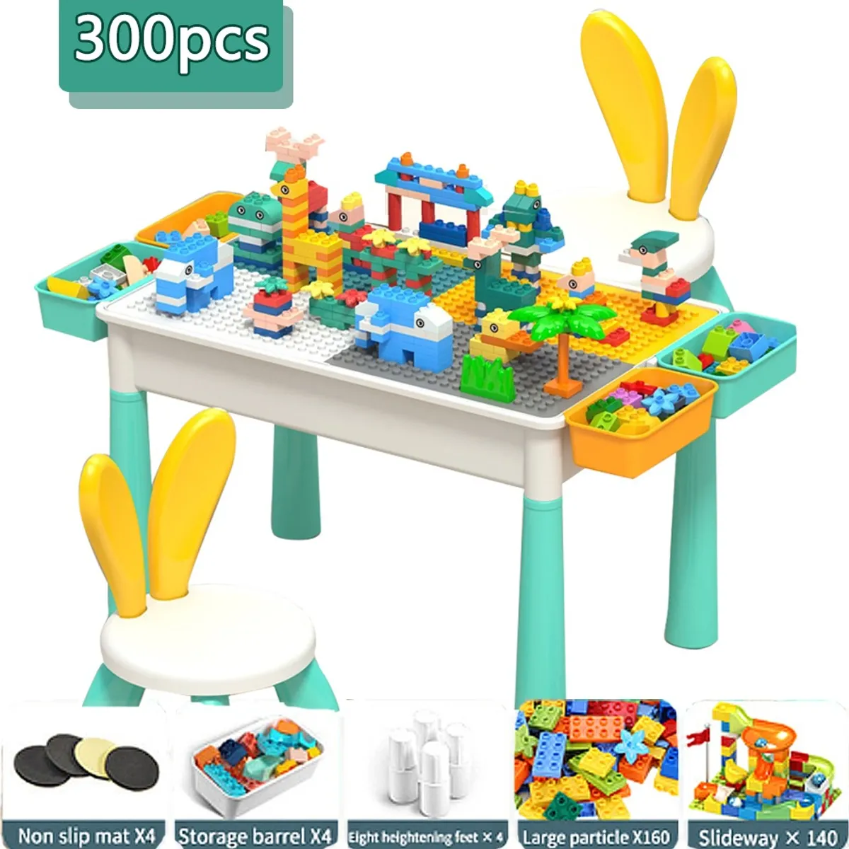 TOYUN TOYUN - Juego Incluye Bloques 300pc  Mesa  2 Silla 4 Cajas Latera