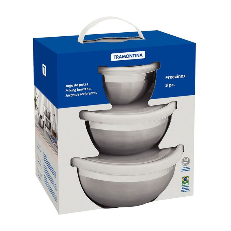 TRAMONTINA - Juego de Taper Tramontina 3 Piezas Redondo Acero Inoxidable Freezinox 64220160