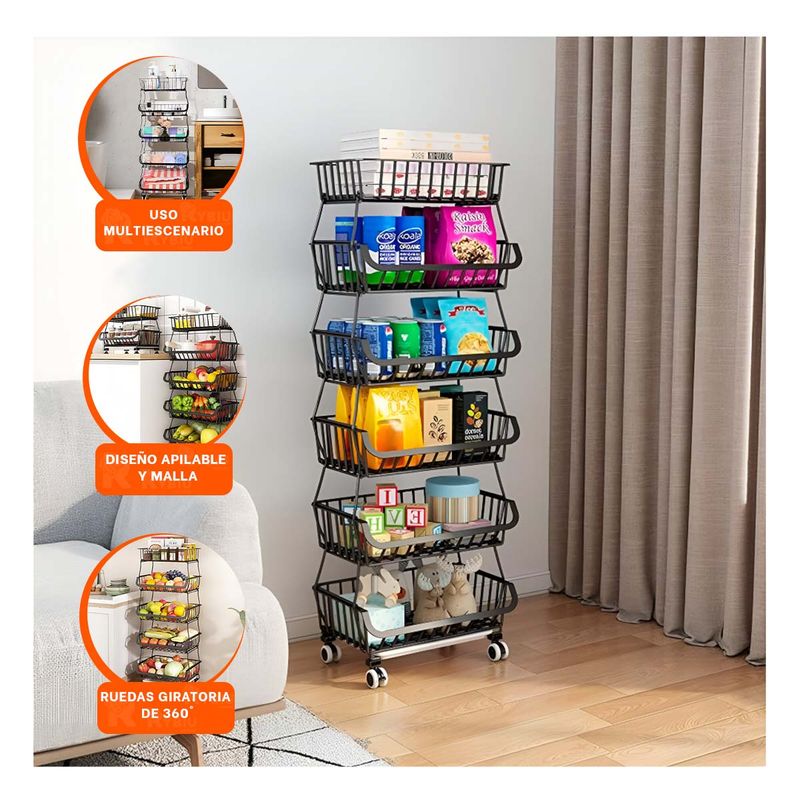 GENERICO - Pack2 Cesta Resistente Movible 5 Niveles de Cocina Negro