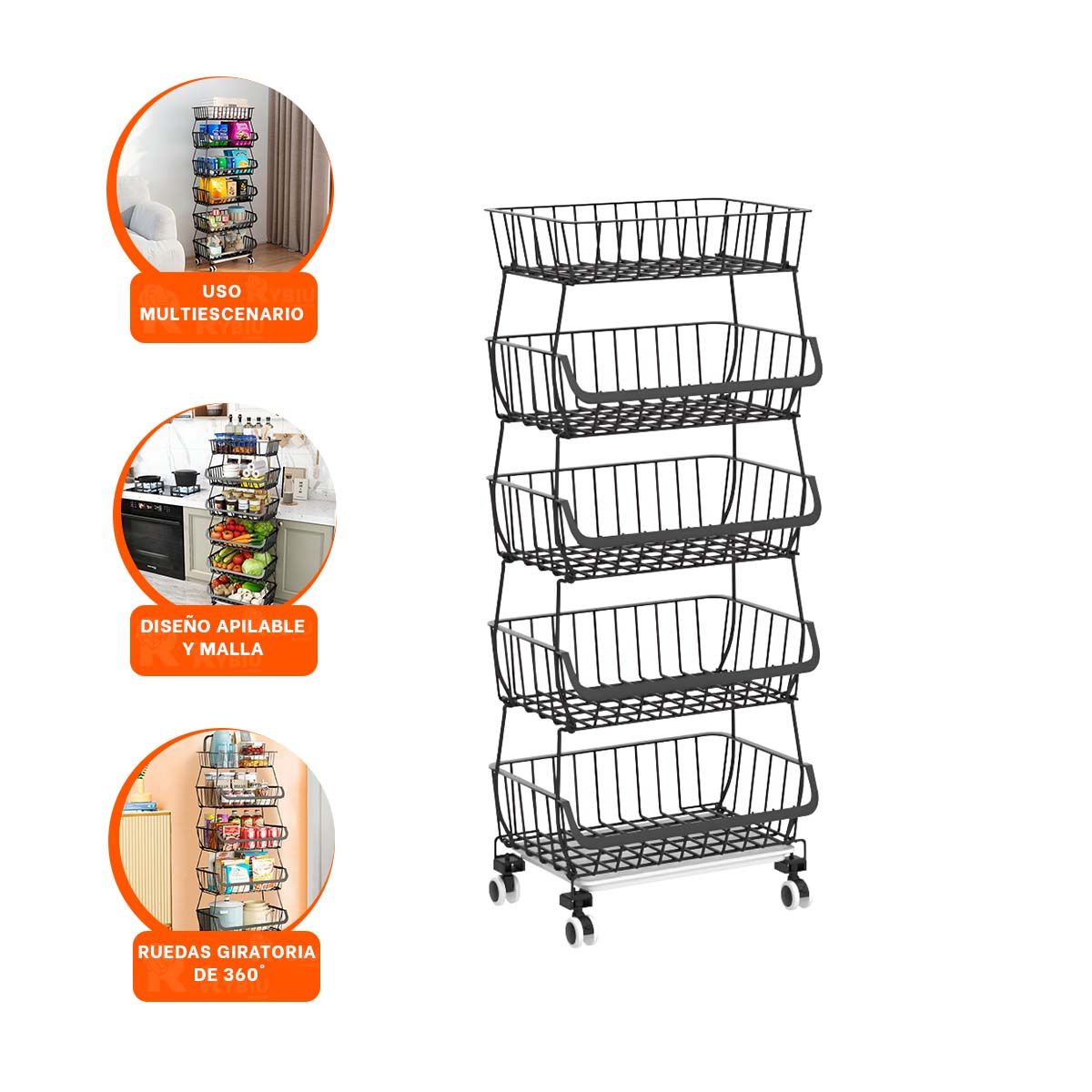 GENERICO - Pack2 Cesta para Frutas 5 Niveles en Negro Y+Papel de Regalo