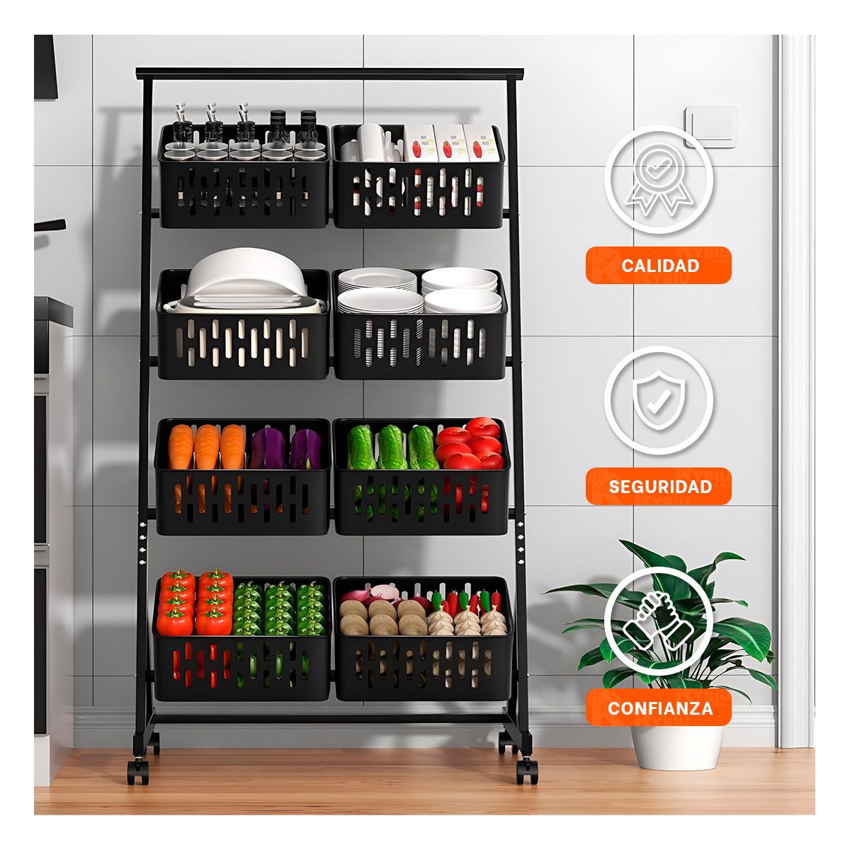 GENERICO - Carrito Portatil para Aperitivos en Negro Y+Ligas de Regalo