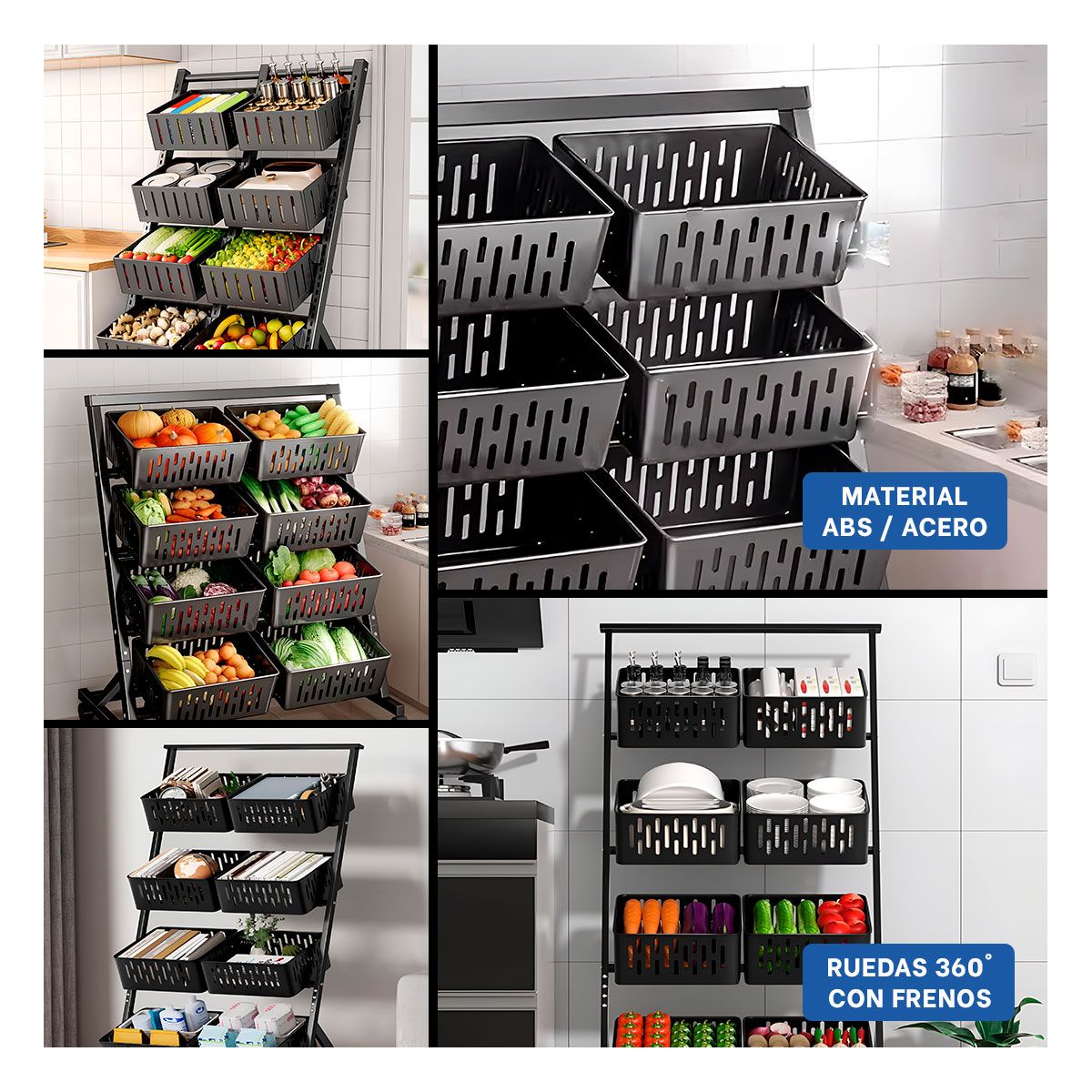 GENERICO - Carrito Portatil para Aperitivos en Negro Y+Ligas de Regalo