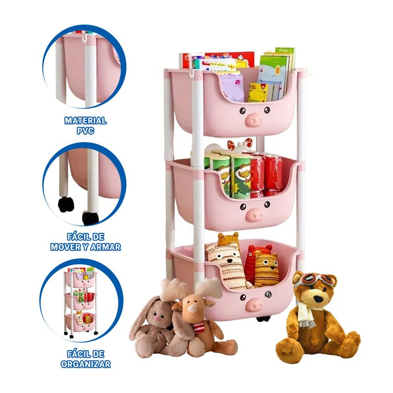 GENERICO - Pack4 Repisa 3 Pisos en Kawaii Rosado Y+Papel de Regalo