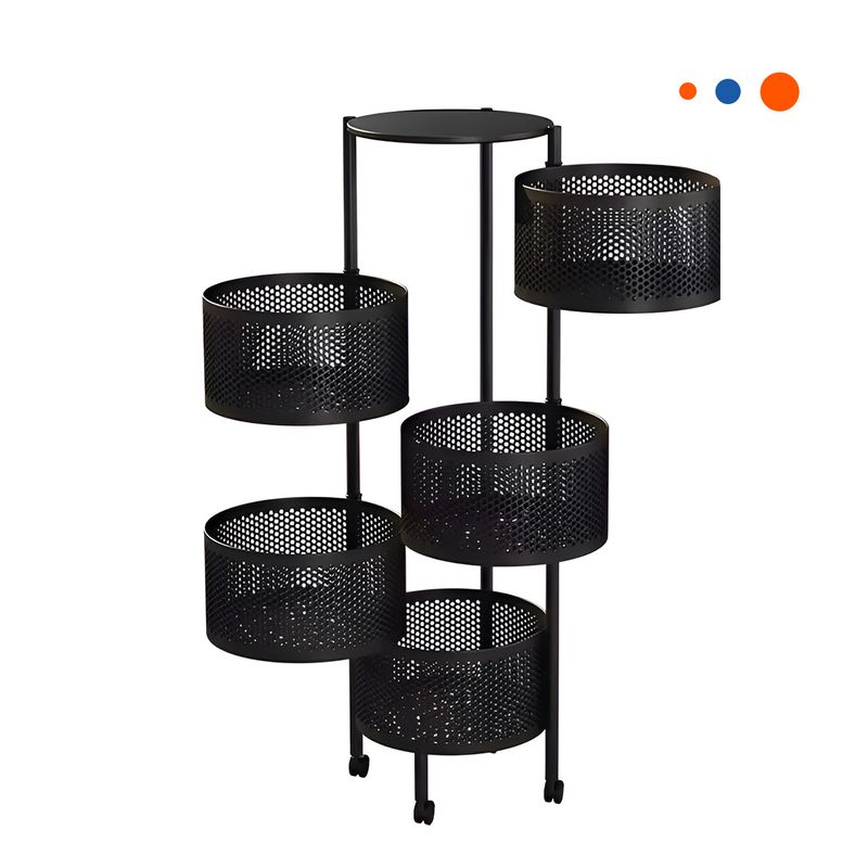 GENERICO - Pack2 Estante con Ruedas Circular Moderno de 5 Niveles Negro