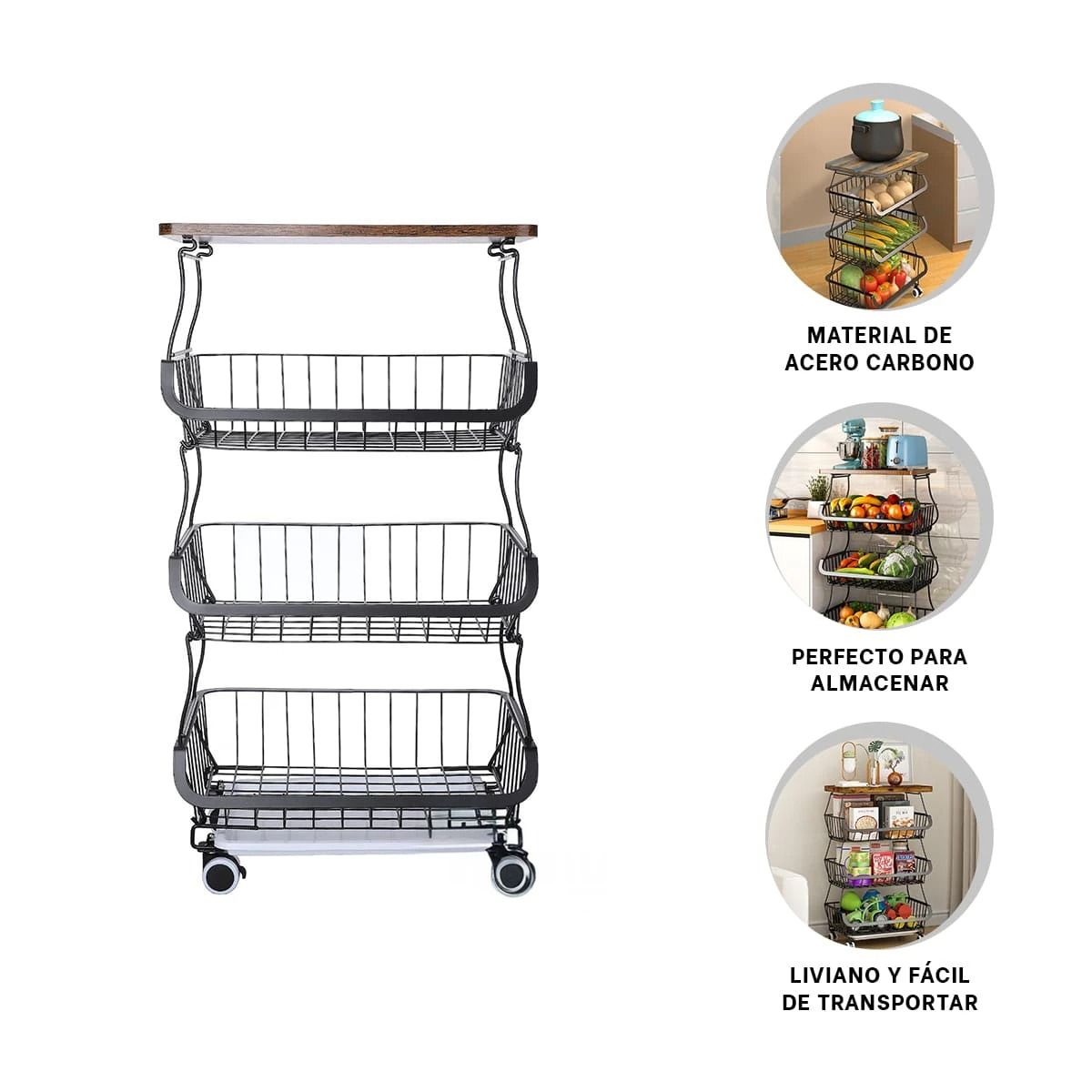 GENERICO - Pack2 Cesta Estante de 4 Niveles con Ruedas de Color Negro