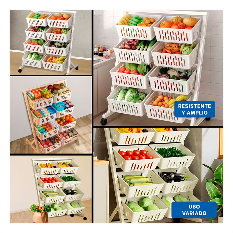 GENERICO - Carrito Organizador con 4 Niveles para Hortalizas en Blanco