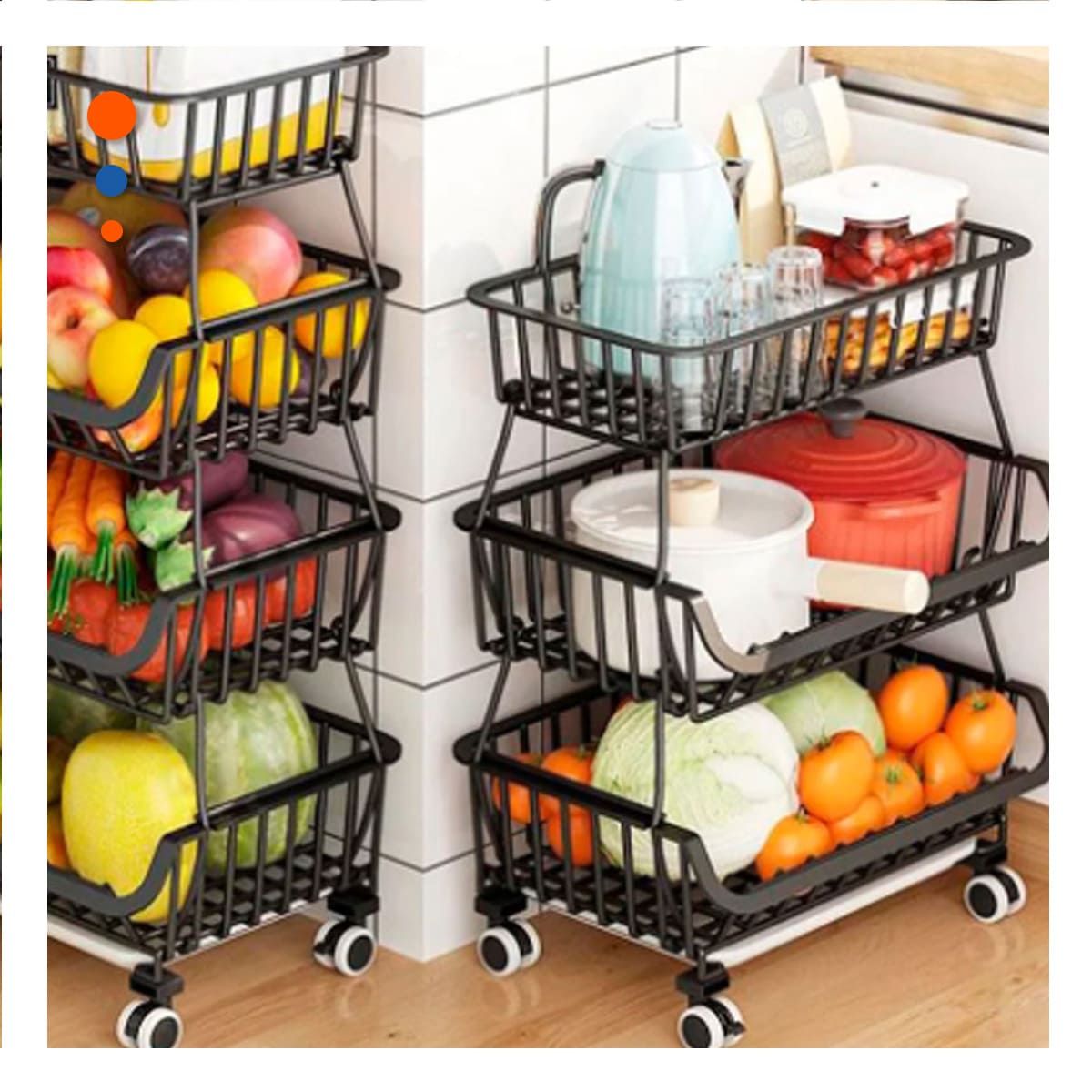 GENERICO - Pack2 Cesta para Frutas 3 Niveles en Negro Y+Papel de Regalo