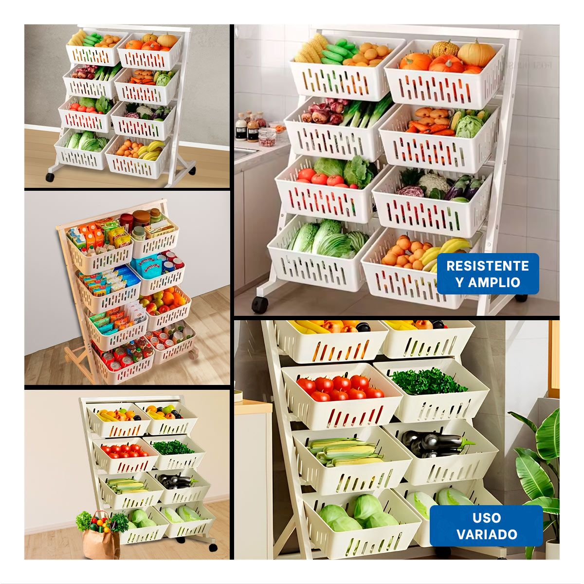 RYBIU IMPORT - Carrito para Frutas y Verduras en Blanco Y+Papel de Regalo