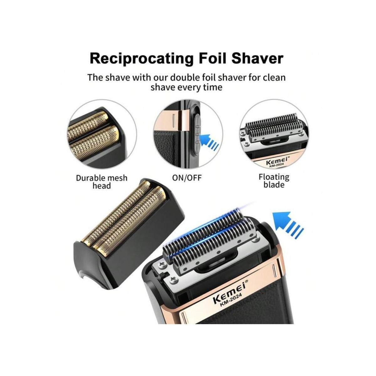 OEM - PACK Afeitadora Facial y Corporal KEMEI 4 en 1 + Afeitador KM-2024