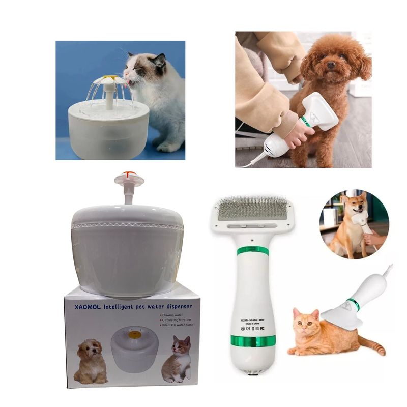 OEM - PACK Bebedero Para Mascota + Cepillo Secador De Mascota