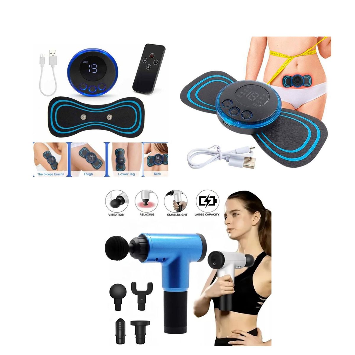 OEM - DÚO Masajeador Muscular Fascial Gun + 1 Parche Masajeador Mariposa