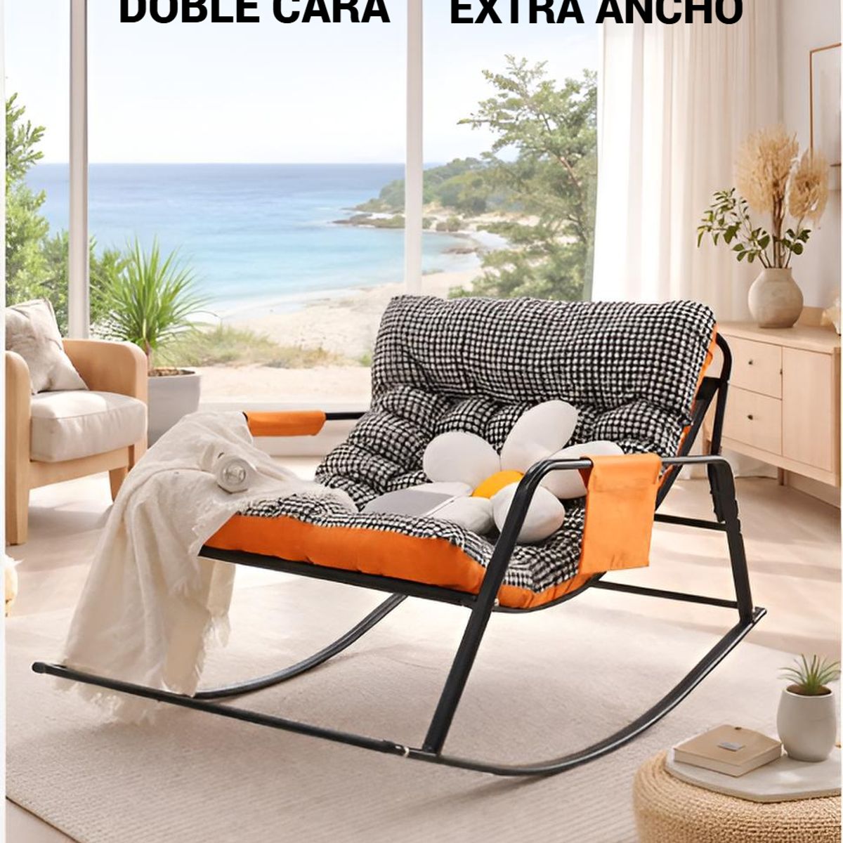 GENERICO - SILLA MECEDORA SILLÓN SOFÁ EXTRA GRANDE ALMOHADA DOBLE CARA TERRAZA JARDIN PLAYA INTERIOR EXTERIOR