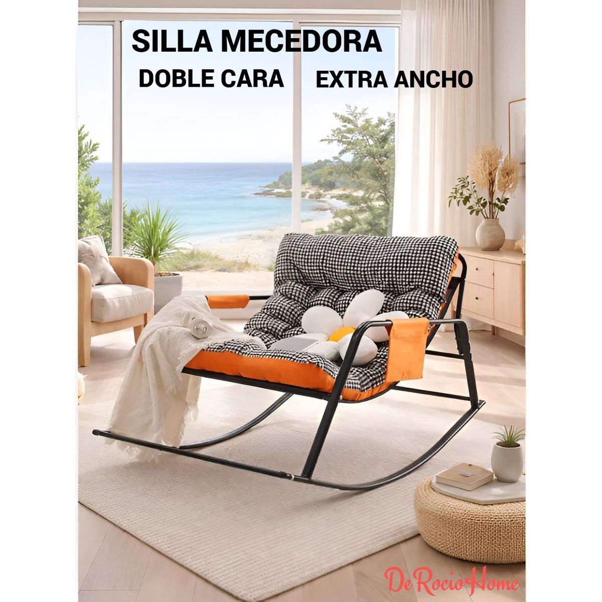 GENERICO - SILLA MECEDORA SILLÓN SOFÁ EXTRA GRANDE ALMOHADA DOBLE CARA TERRAZA JARDIN PLAYA INTERIOR EXTERIOR
