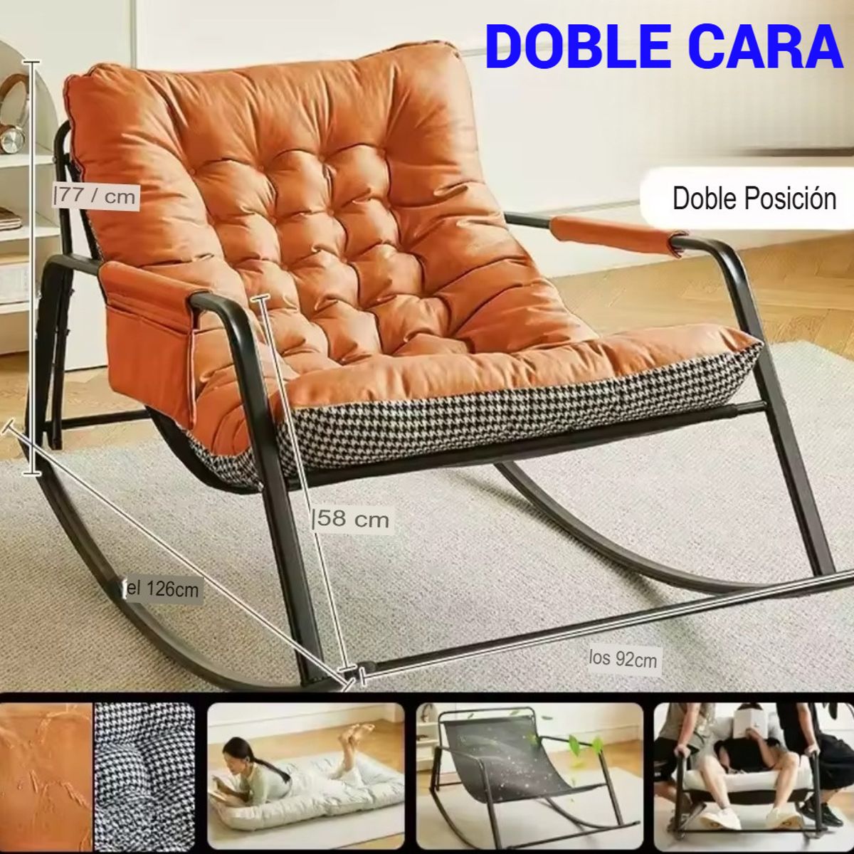 GENERICO - SILLA MECEDORA SILLÓN SOFÁ EXTRA GRANDE ALMOHADA DOBLE CARA TERRAZA JARDIN PLAYA INTERIOR EXTERIOR