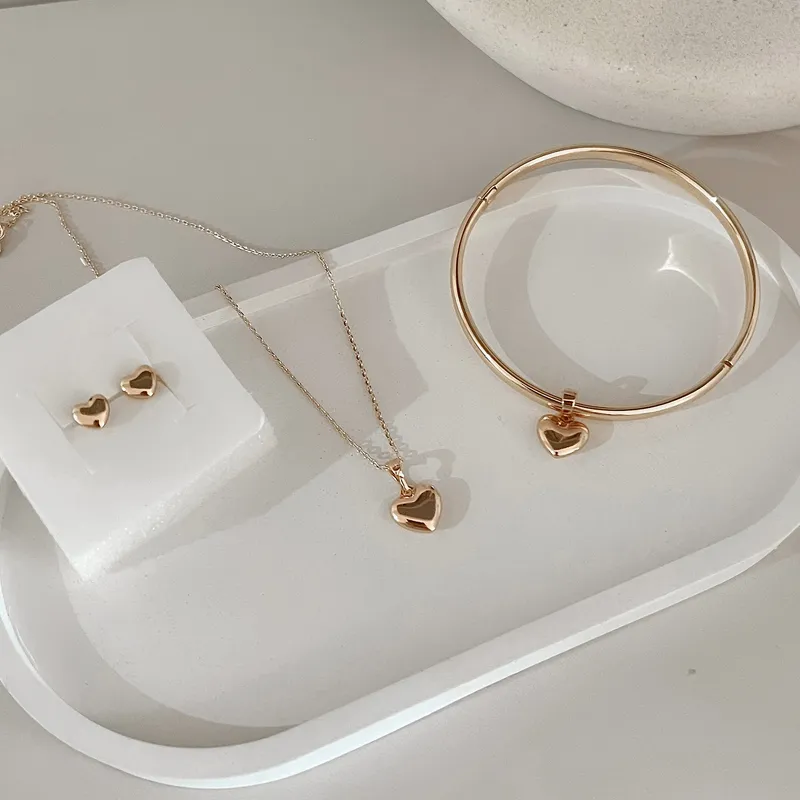 GENERICO - Collar con corazón + aretes + pulsera con corazón - Bañado en oro 18 k