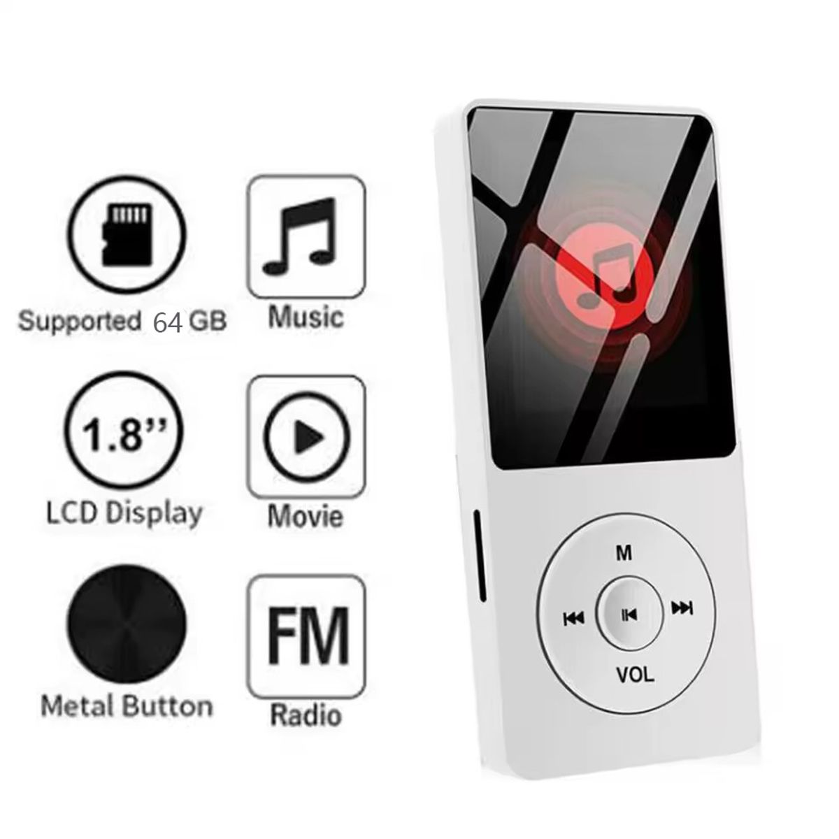 CORRERREY - al aire libre Mini Walkman Mp4mp3 FM compatible con Bluetooth  64GB Hf