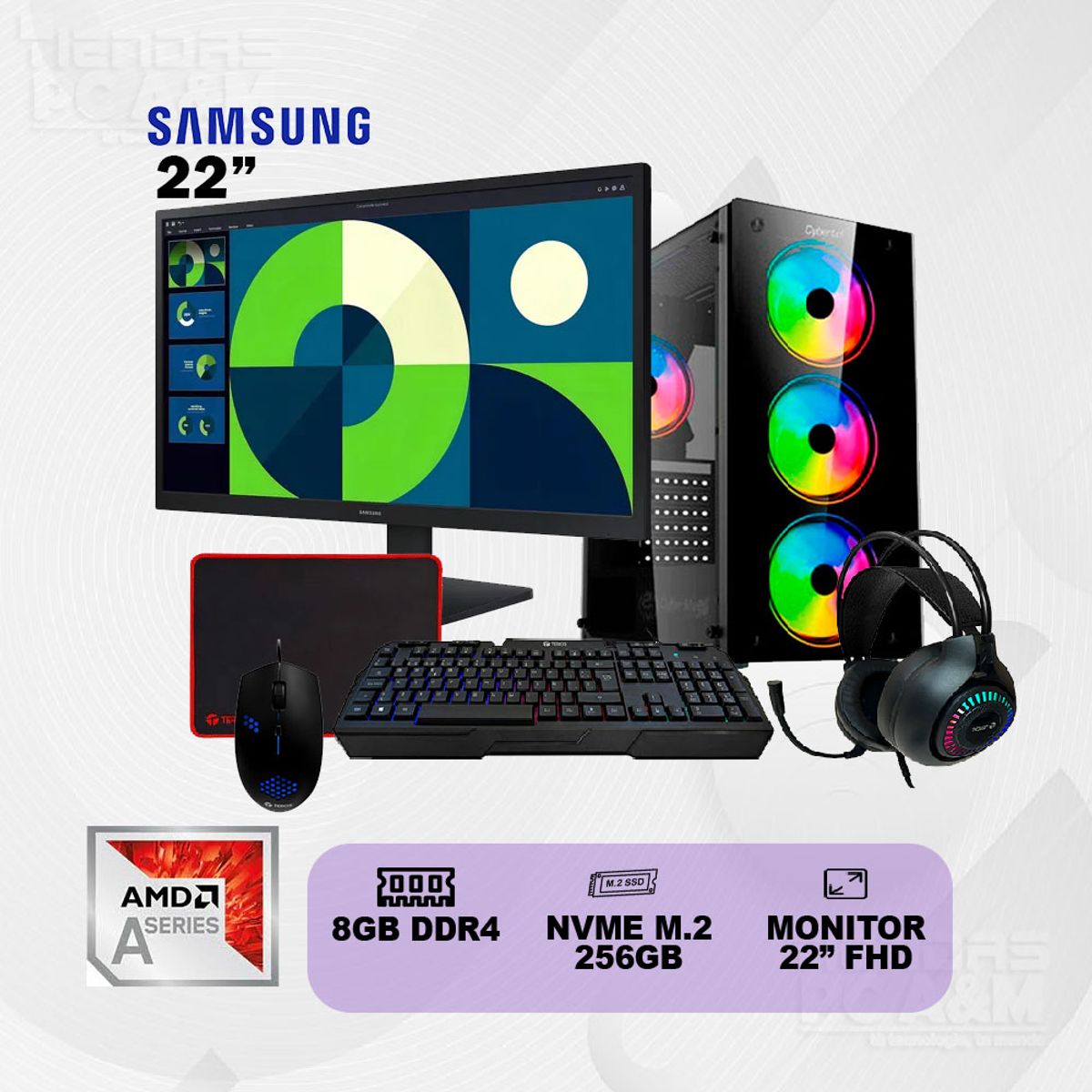 AMD - COMPUTADORA PC COMPLETA AMD A8 9600  MONITOR SAMSUNG 22