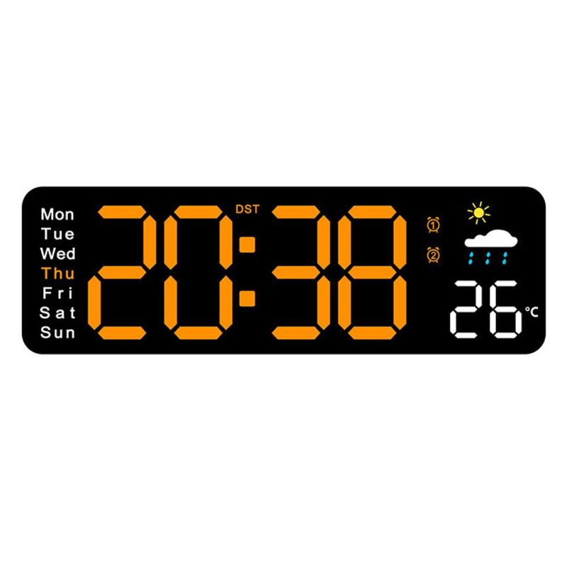 GENERICO - Reloj Digital de Pared LED 28 cm con Temperatura, Humedad, Control Remoto y Función Meteorológica
