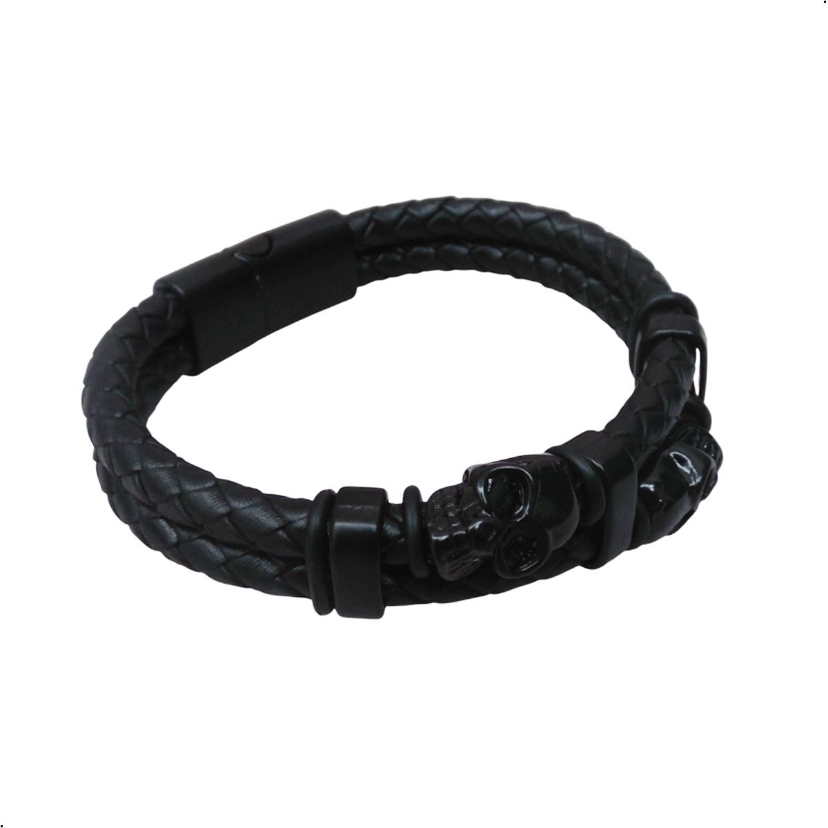 GENERICO - Pulsera Cuero Pu Trenzado Gótico Con Acero Hebilla Magnetico