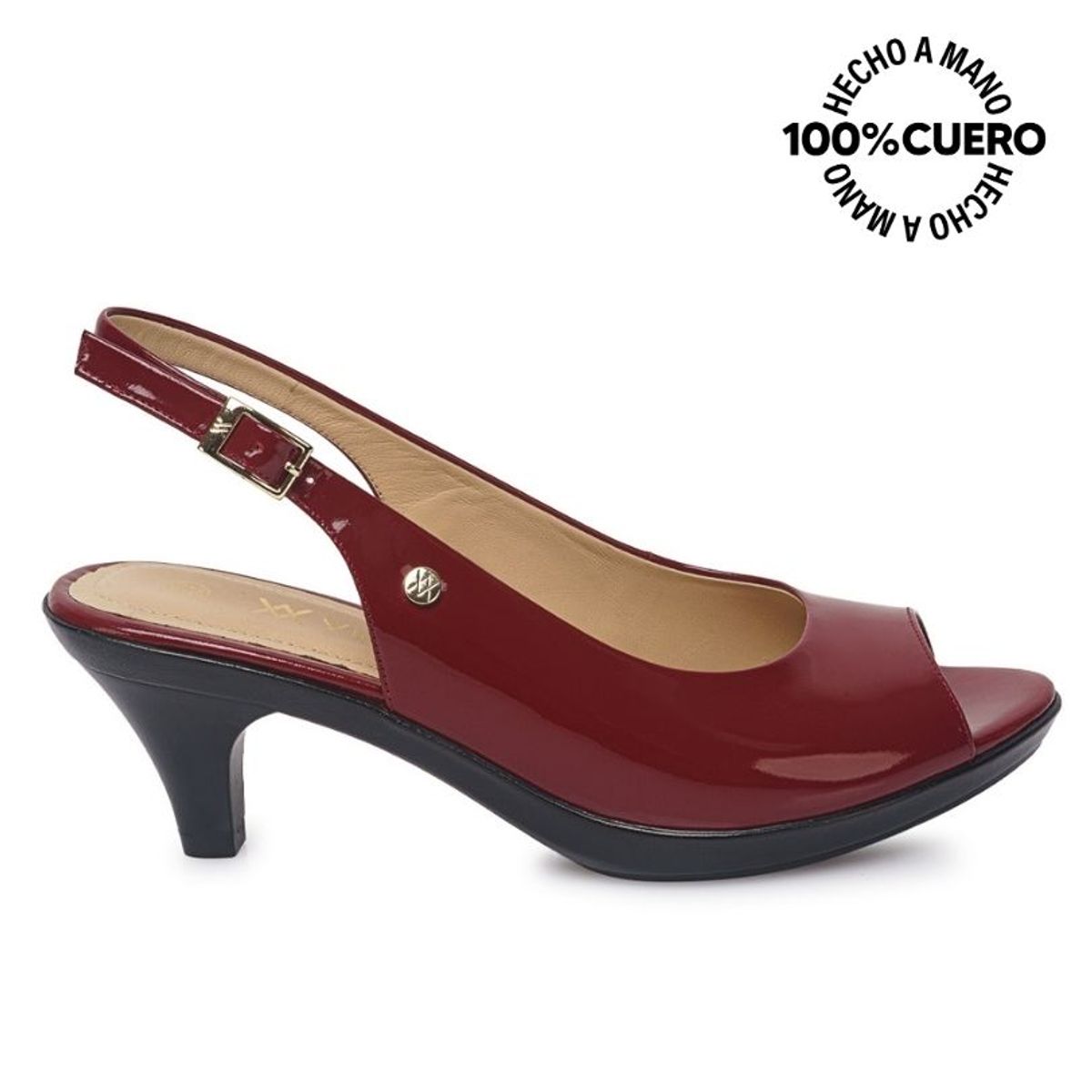VIALE - Sandalia Peep Toe Casual LINDA-2610 Cramberry Viale Cuero