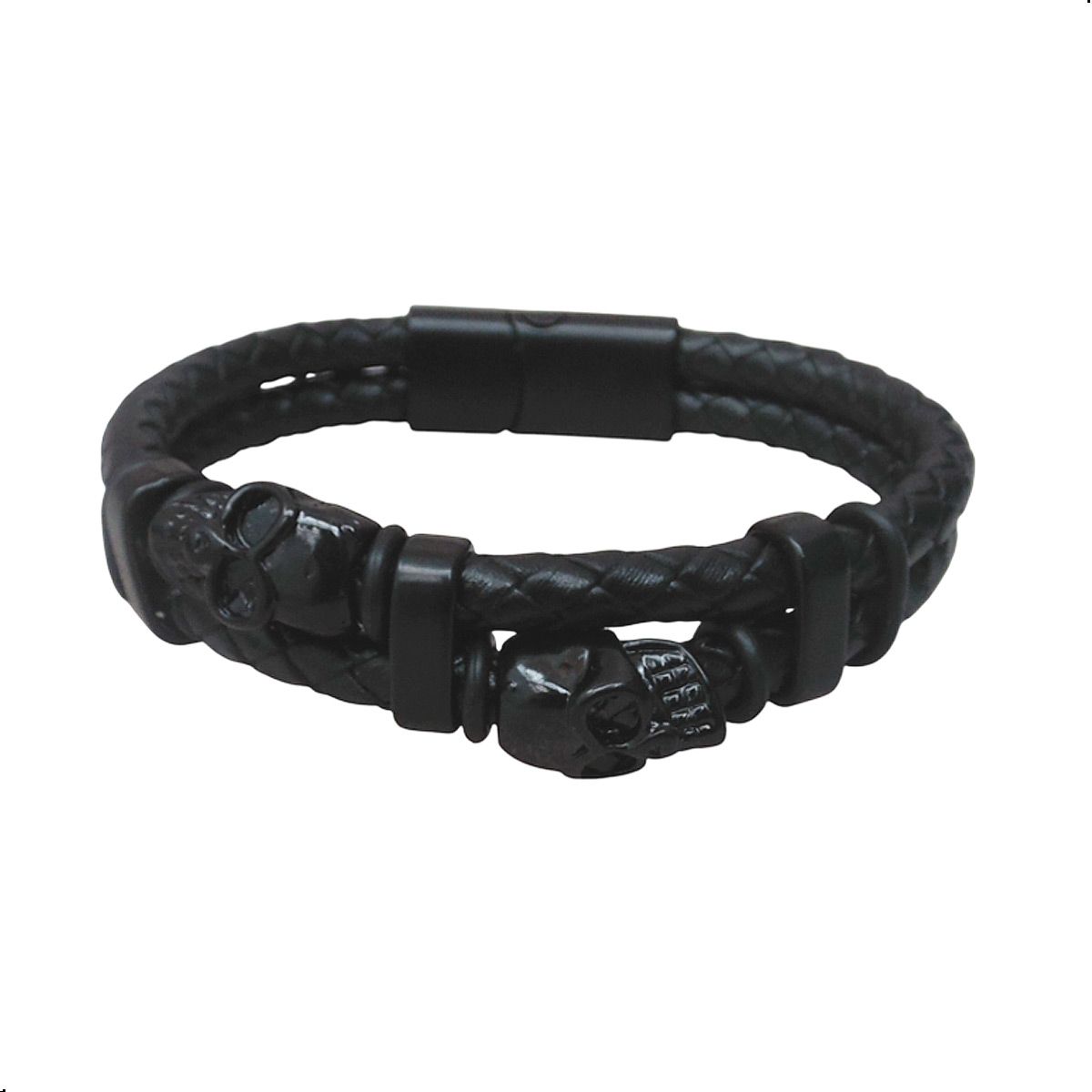 GENERICO - Pulsera Cuero Pu Trenzado Con Dije d Acero Hebilla Magnetico