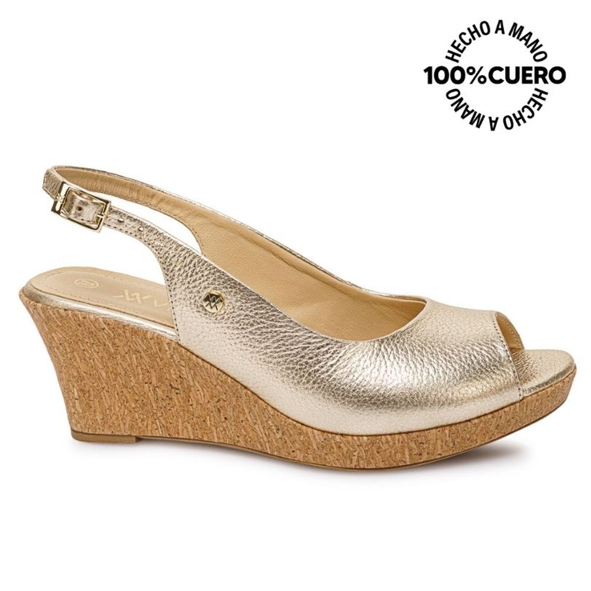VIALE - Sandalia Peep Toe Casual SOFI-2606 Dorado Viale Cuero