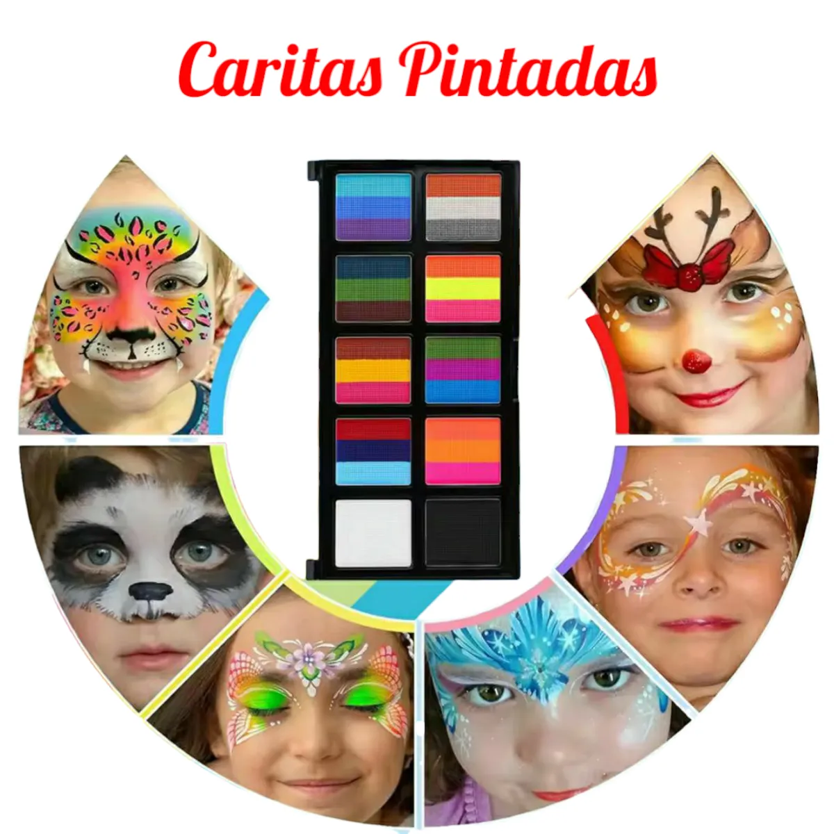 GENERICO - CARITAS PINTADAS SET X10 MAQUILLAJE CON PINCEL