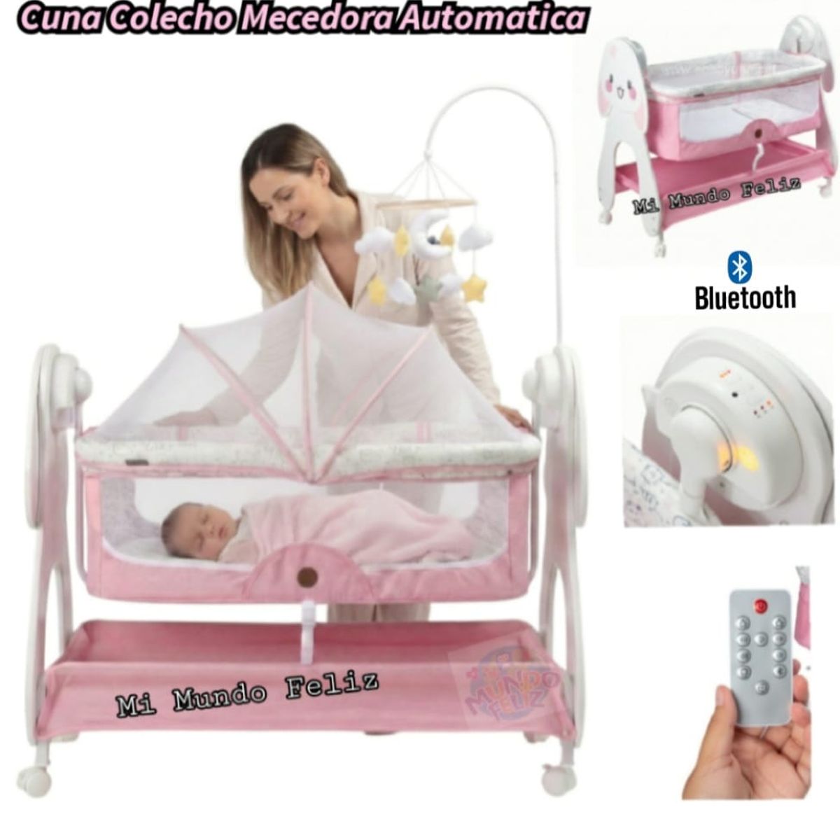 EBABY - Cuna Nido Colecho para Bebe con Mecedor Automatic Palo Rosa
