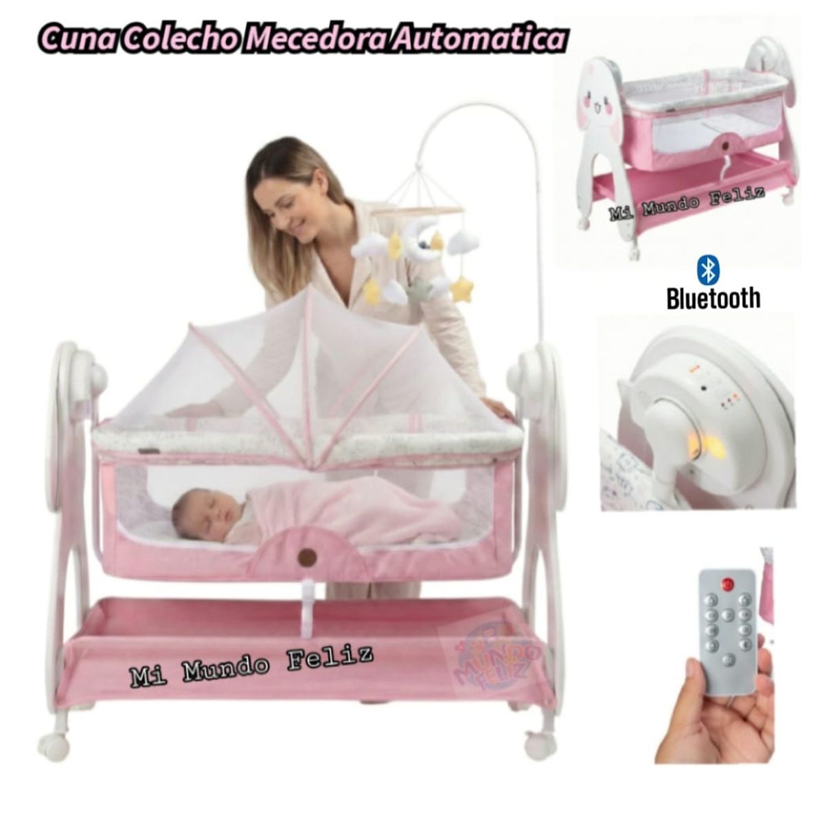 EBABY - Cuna Nido Colecho para Bebe con Mecedor Automatic Palo Rosa