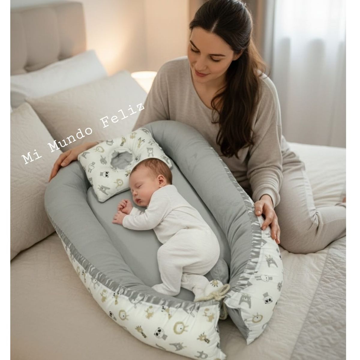GENERICO - Cuna Nido Colecho para Bebe con Almohadita Gris