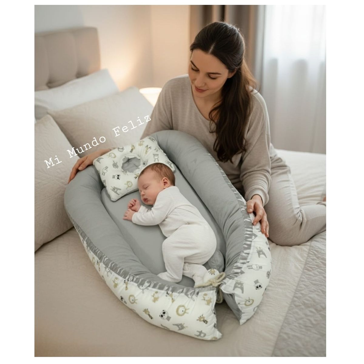 GENERICO - Cuna Nido Colecho para Bebe con Almohadita Gris