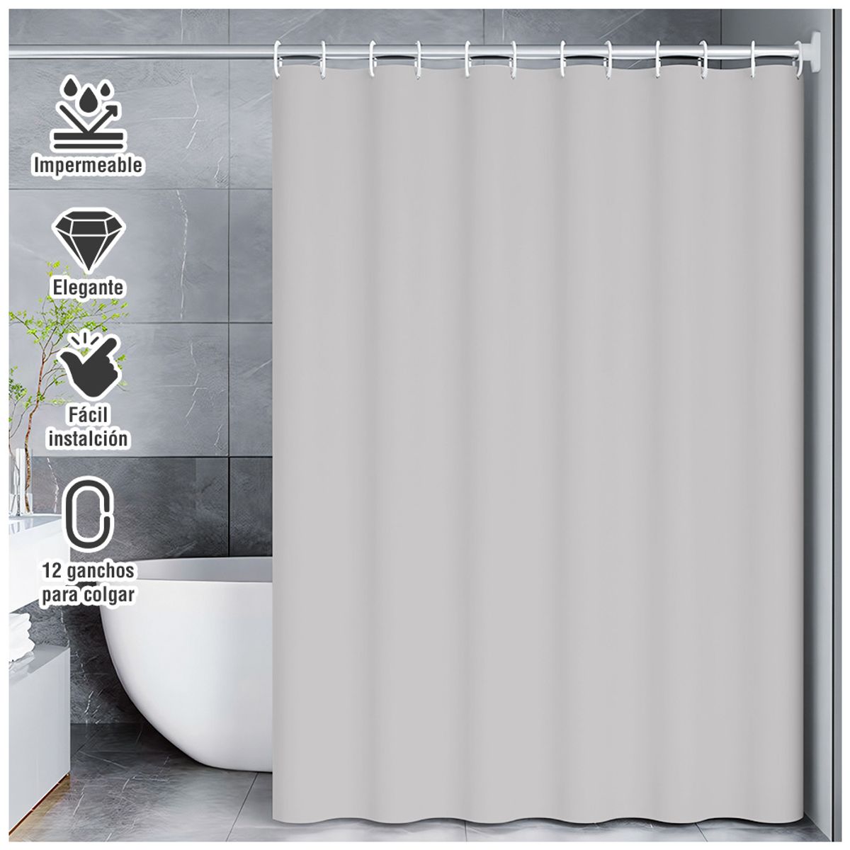 KELLER - Cortina de Baño Moderna Impermeable Beige U11