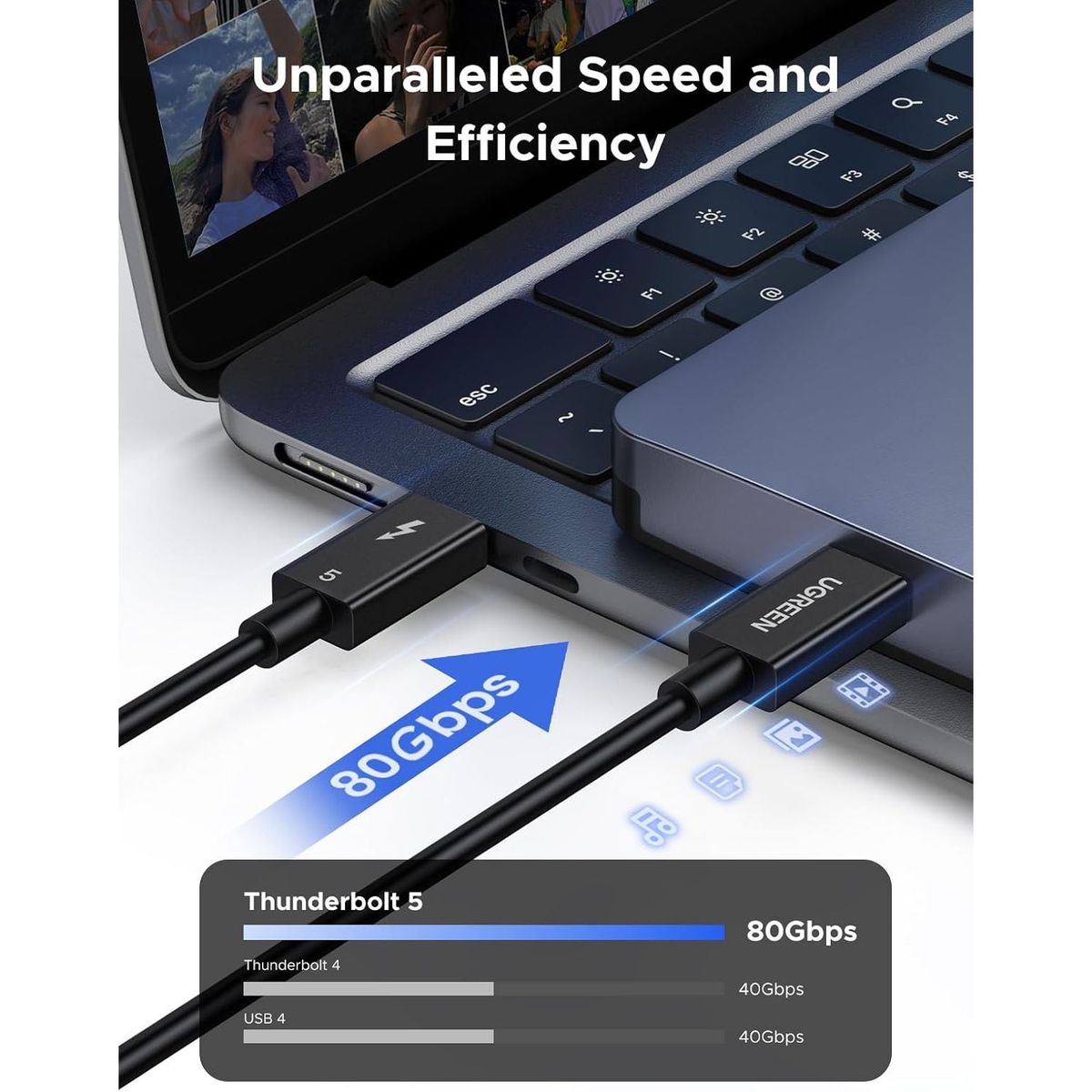 UGREEN - Cable Thunderbolt 5 UGREEN 16K 240W 5A 120Gps USB4 Black 1m L703 - 45996