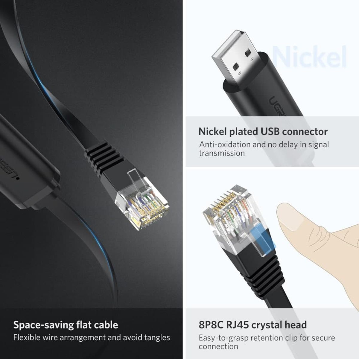 UGREEN - Cable Consola Ugreen USB 2.0 RJ45 RS232 FTDI Chip 150cm CM204 - 50773