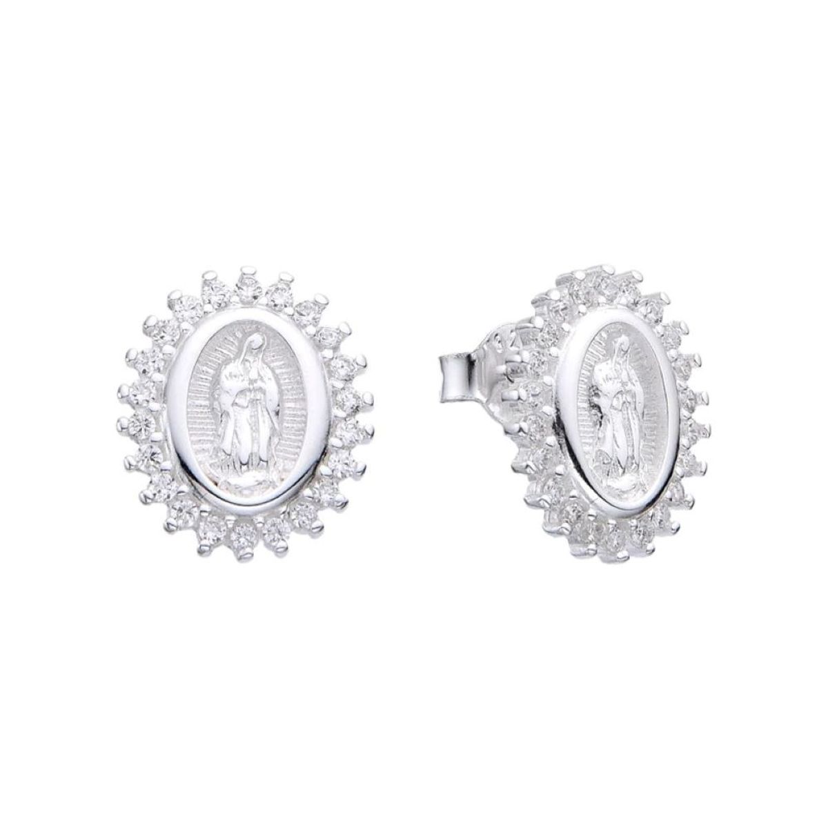 SANTORAL - Aretes Virgen de Guadalupe Brillos - Plata
