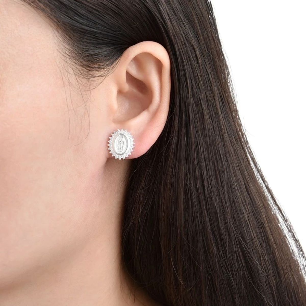 SANTORAL - Aretes Virgen de Guadalupe Brillos - Plata