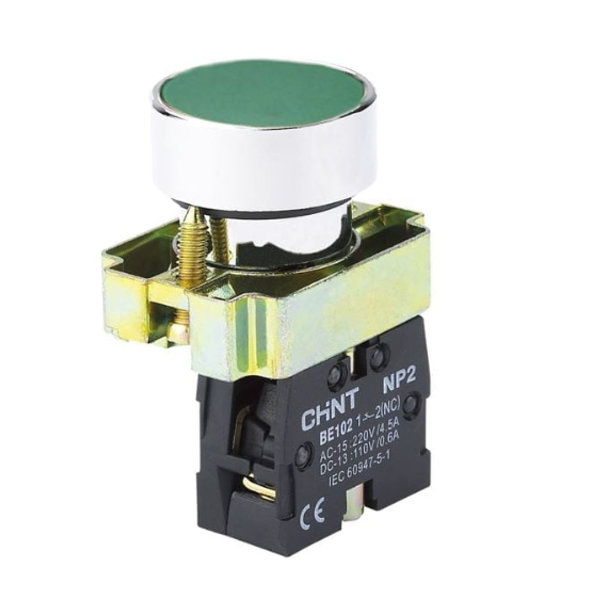 CHINT - INTERRUPTOR DE BOTON O PULSADOR METALICO RASANTE VERDE Ø22Mm 1NA