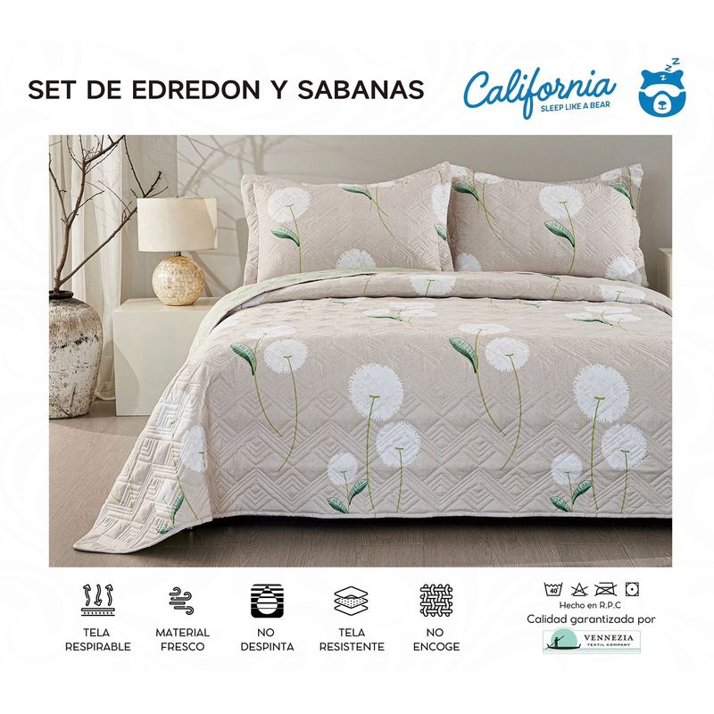 MINGDA - Set de Cubrecama QUEEN + Juego de sabanas + fundas 100%  Calidad