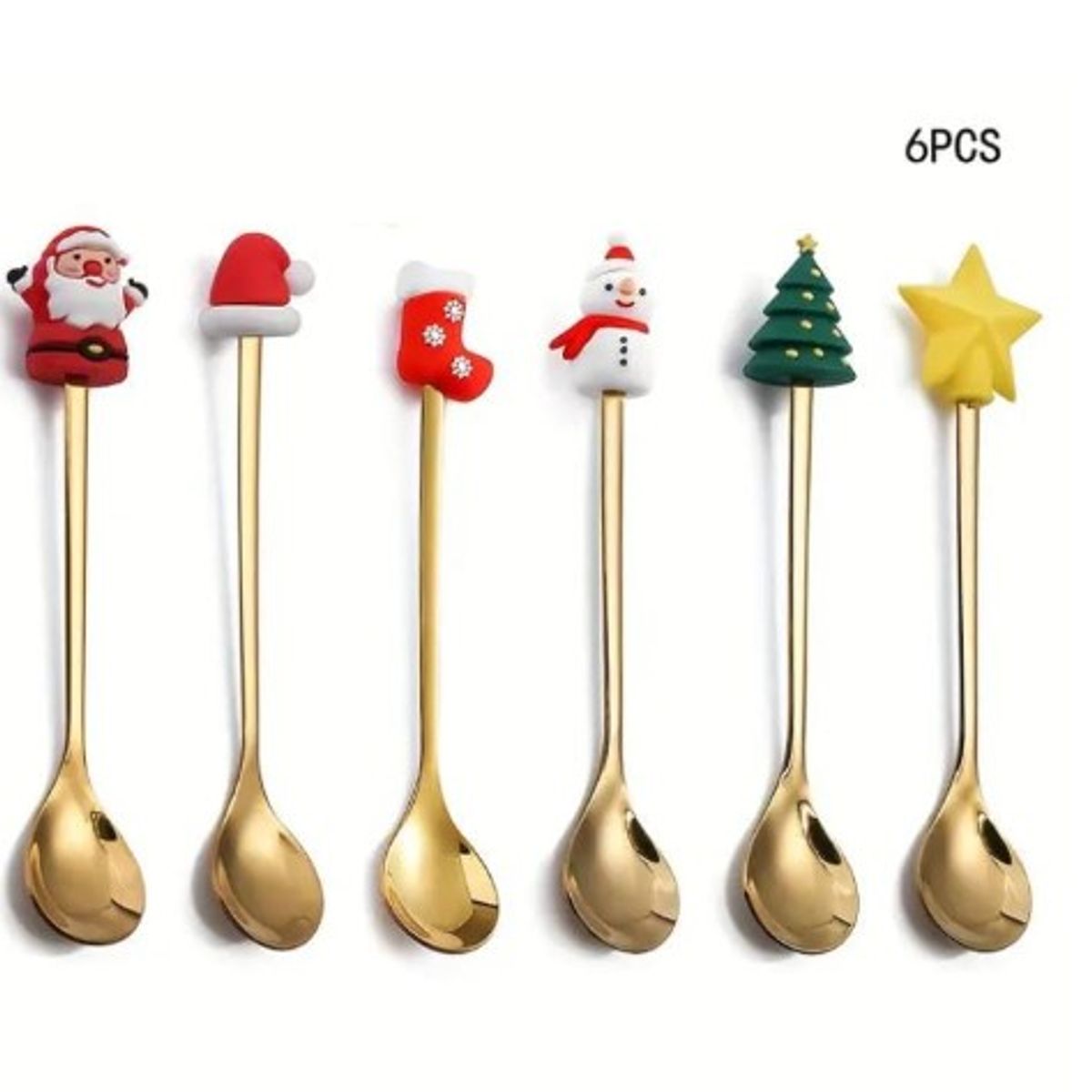 GENERICO - Set de 6 Cubiertos Navideños A1 DORADOS de Calidad
