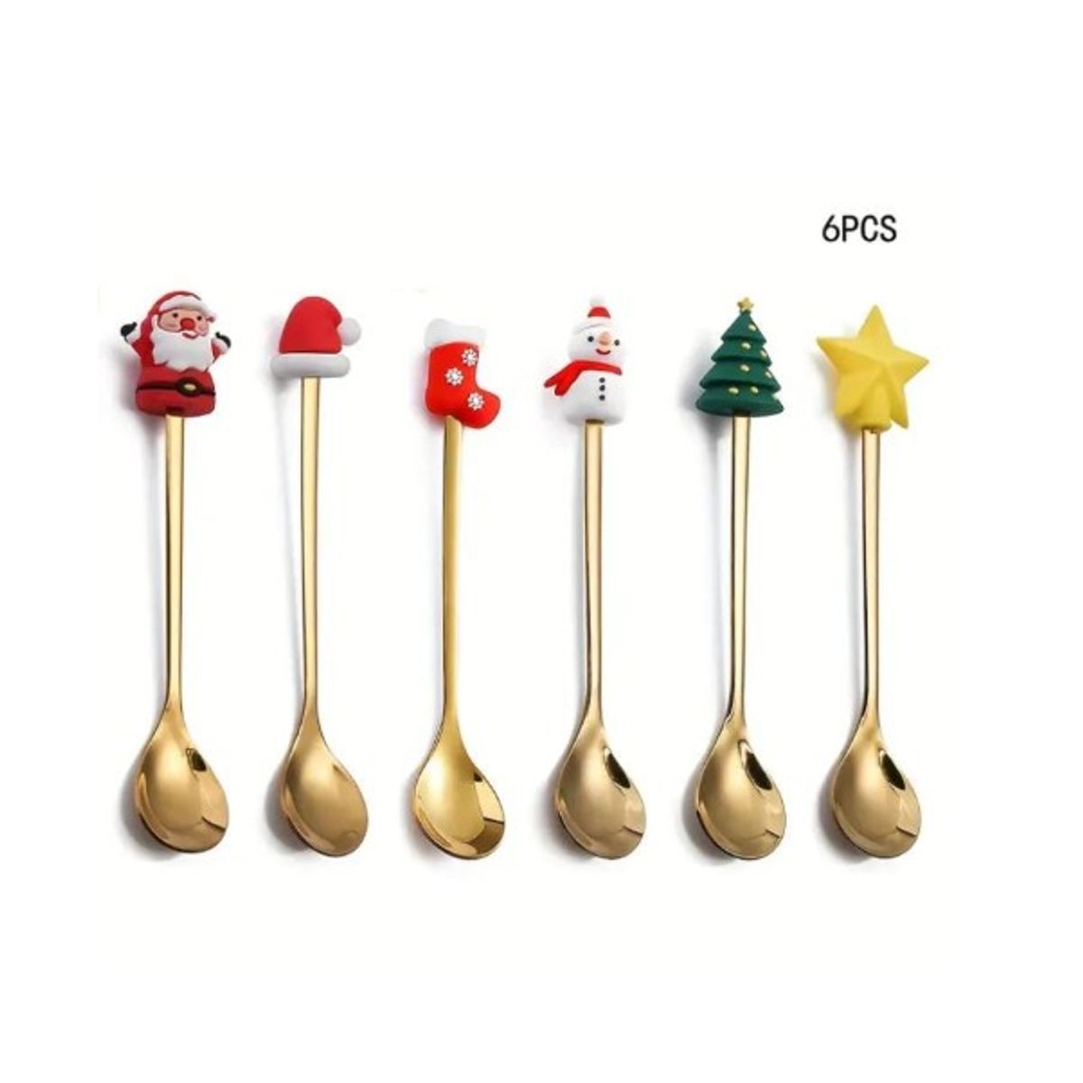 GENERICO - Set de 6 Cubiertos Navideños A1 DORADOS de Calidad