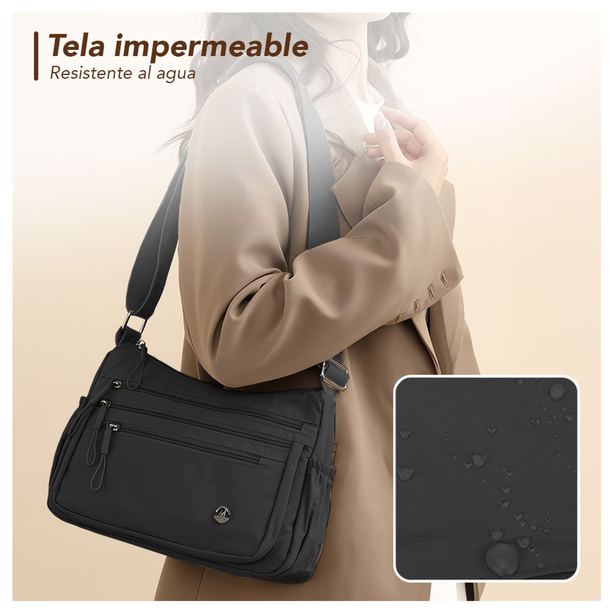 KELLER - Morral para Mujer con Correa Ajustable Y Múltiples Bolsillos Negro BP3