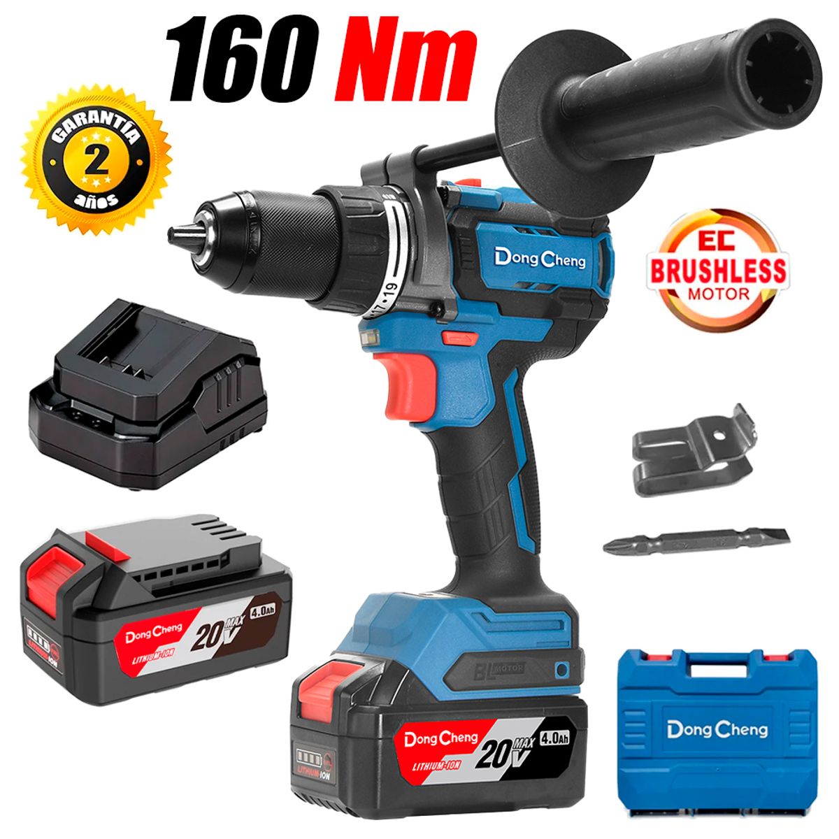 DONGCHENG - Taladro Atornillador Percutor Industrial ½ Dongcheng DCJZ20160IEM 20V 160Nm 2Bat x 4Ah Brushless