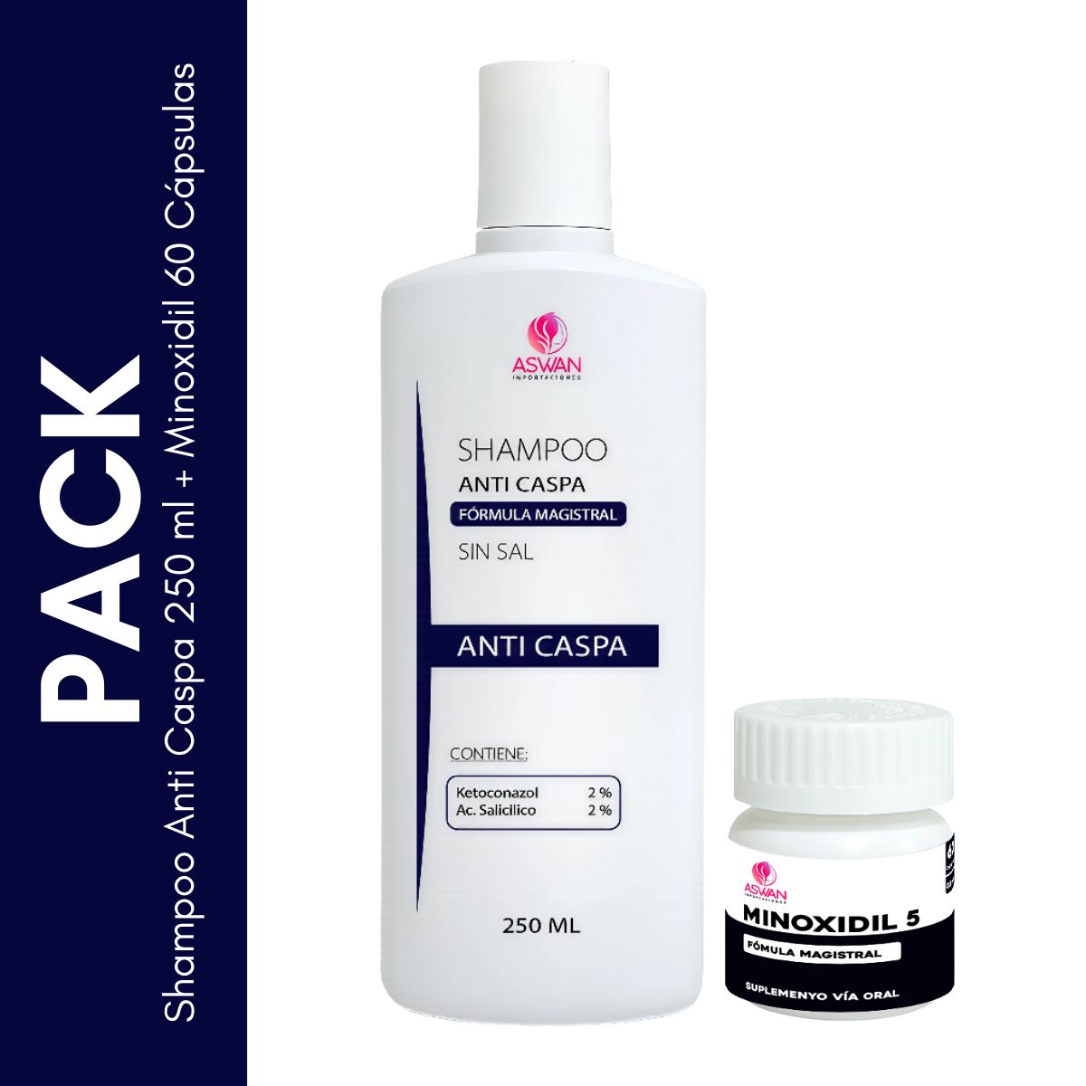 GENERICO - Pack Shampoo Anti Caspa 250 ml + Minoxidil 60 Cápsulas