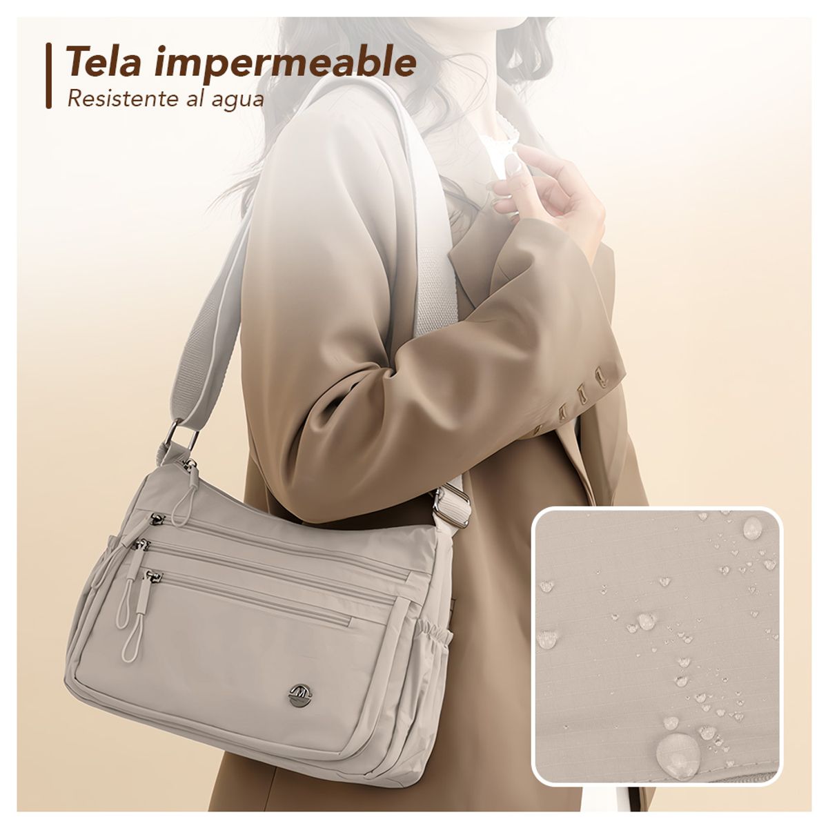 KELLER - Bolso Bandelera con Correa Ajustable Y Múltiples Bolsillos Camel BP3