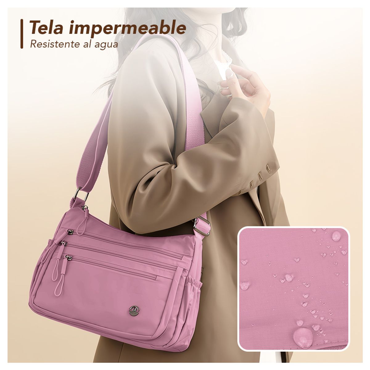 KELLER - Morral para Mujer con Correa Ajustable Y Múltiples Bolsillos Rosa BP3