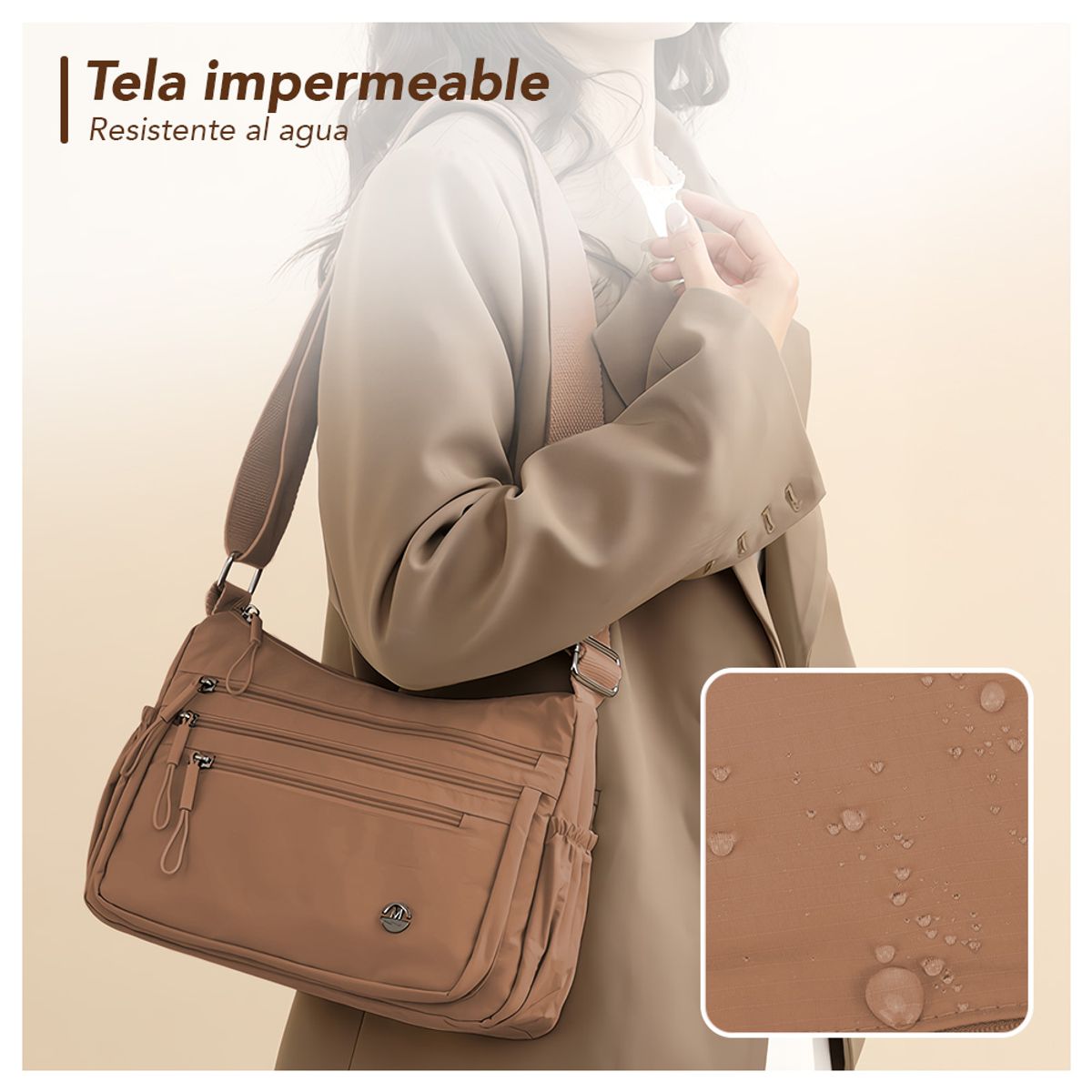 KELLER - Morral para Mujer con Correa Ajustable Y Múltiples Bolsillo Marrón BP3