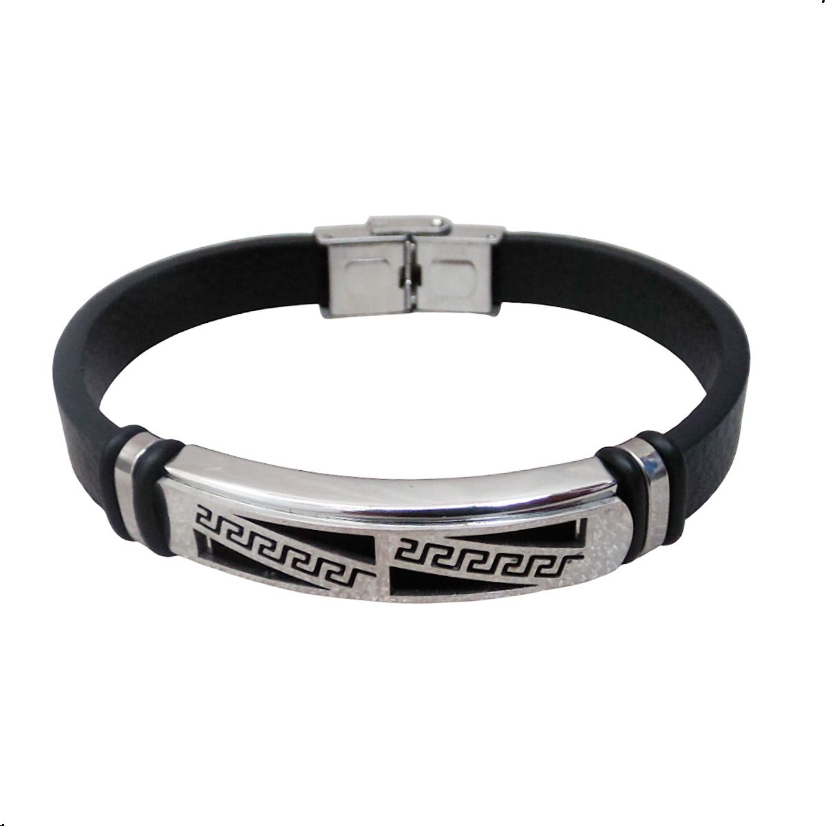 GENERICO - Pulsera Cuero De Microfibra Con Esclava De Acero Inoxidable