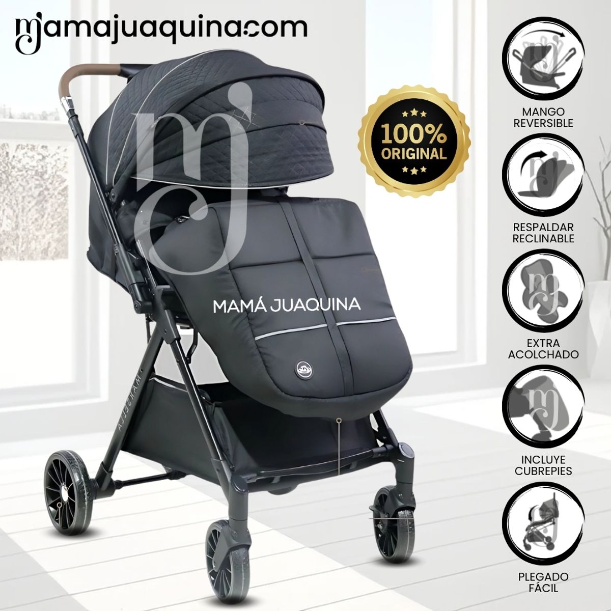 Baby - Coche Maleta de Lujo «MARSELLA» Mango Reversible Black